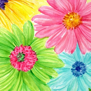 Gerbera Daisies Original Watercolor Painting 5 x 7 Flower Painting, Small Floral Wall Art image 2