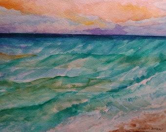 Original Seascape watercolor painting  11 x 14 sea view, beach house art,