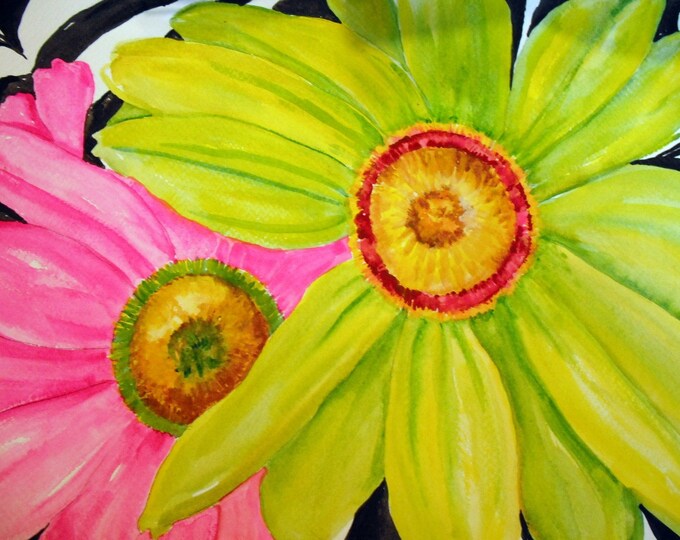 Gerbera Daisies Painting 12 by 20 Original Watercolor of Hot Etsy