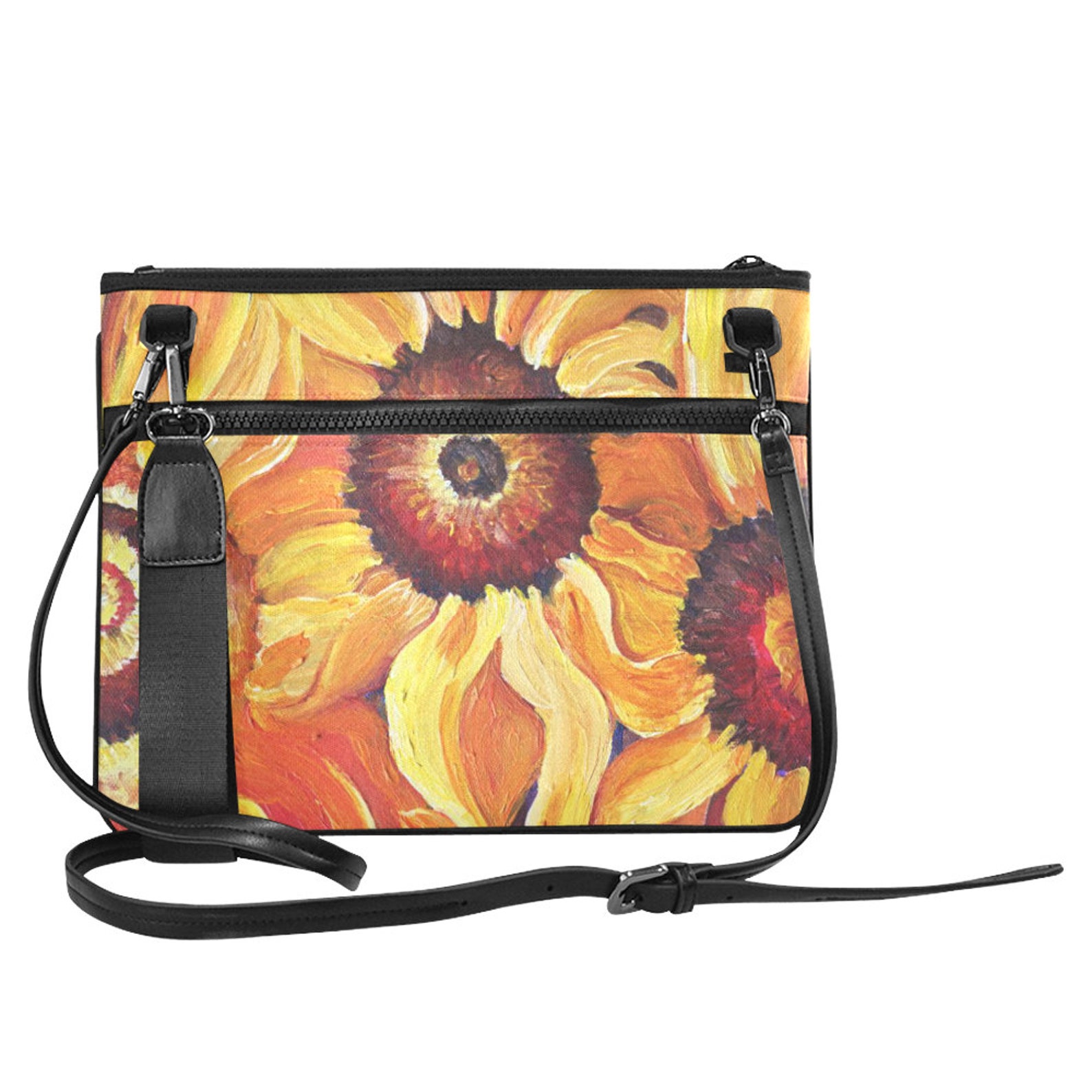 Purse Sunflowers Slim Clutch Bag Shoulder Strap Wristlet Etsy