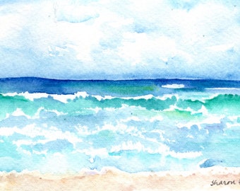 Original Seascape watercolor painting, beach house art 4 x 6, coastal  home, Beach lover gift