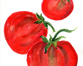 Original Heirloom Tomatoes Watercolor Painting, Kitchen Farmhouse Decor, Food Wall Art, Home 5x7