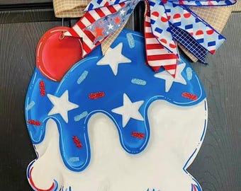 Patriotic-Memorial Day-4th of July Ice Cream Cone Door Hanger