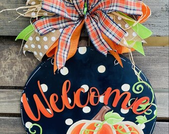 Fall-Welcome Pumpkin Door Hanger