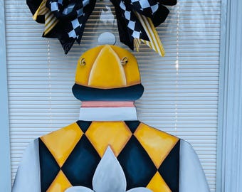 Colgador de puerta de seda con estampado de jockey Derby "Lemonade"