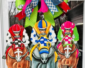 Colgador de puerta frontal para jinete y caballo "Down the Stretch" de Derby