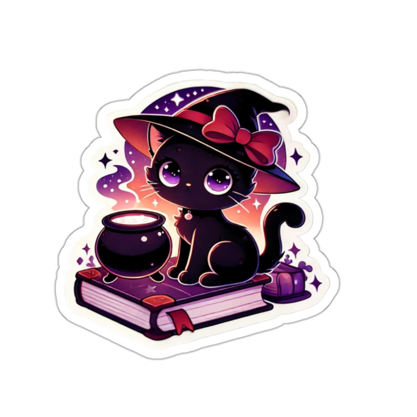 Anime Black Cat Witch Sticker Cute Kawaii Cat Halloween Sticker Magical ...