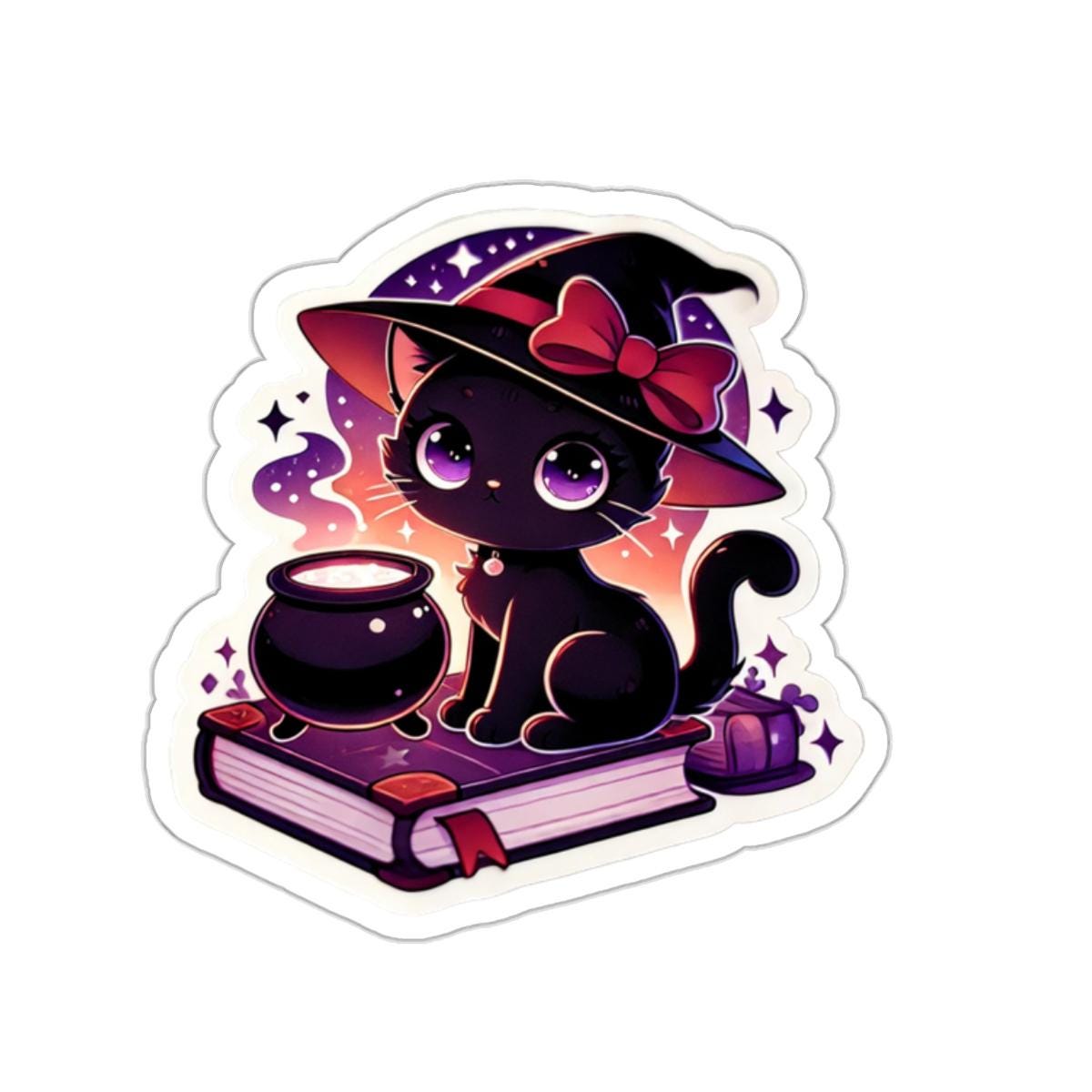 Anime Black Cat Witch Sticker Cute Kawaii Cat Halloween Sticker Magical ...