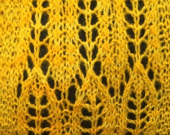 Mad Angel Creations Designs  Arrow Lace Scarf - Hand knitted - Soft, Laceweight Wool Yarn - "Sunshine Superman" - 54" x 6"