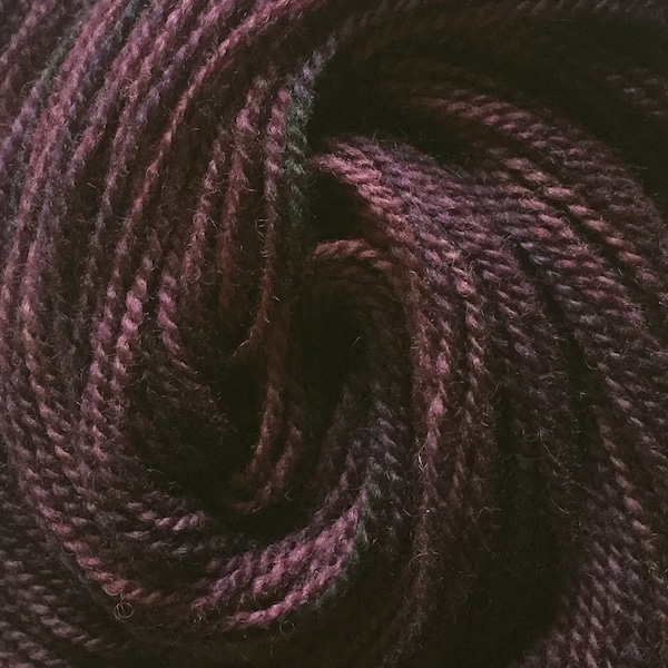 Kettle Dyed DK Weight 2 ply Wool Yarn - Warm Aubergine 1 - 4.85 oz (137.5 g) - 230 yds (210.312 m)