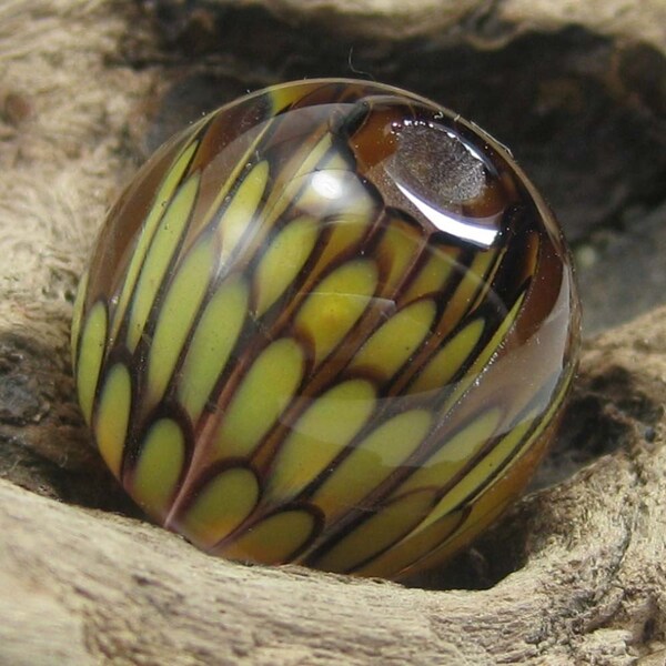 Lampwork Yellow and Black Lotus Flower Bead by Starlight Designs