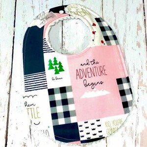 Ready to Ship Baby Girl Burp Cloth Chenille Triple Layer Design Pink, Black, Plaid, Gingham PINK LITTLE ADVENTURE image 3