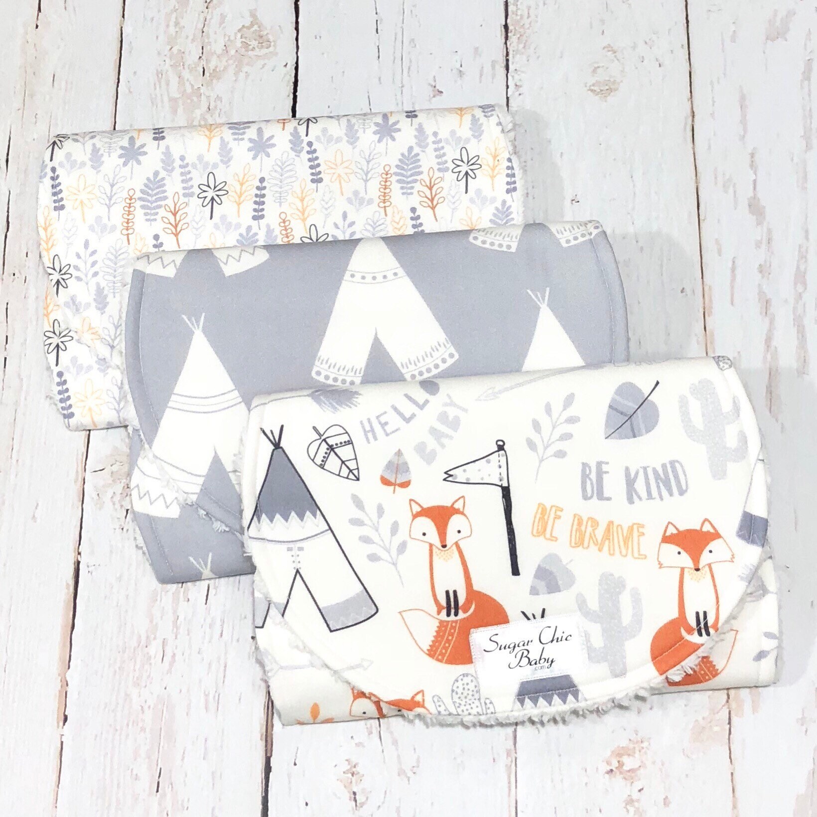 Woodland Animals Baby Boy Burp Cloths Set of 3 Triple Layer Etsy