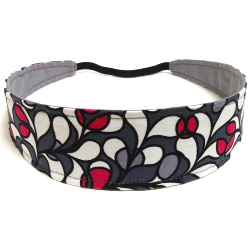 Headband Reversible Fabric Black, Gray, Red, White Mod Floral Print Headbands for Women CLAUDIA image 1