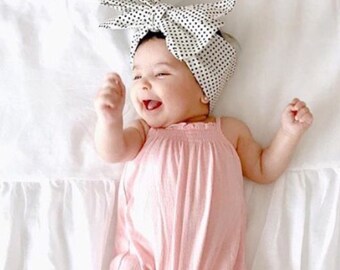Polka Dot Head Wrap, Girls Headwrap, Baby Girl Headwrap, Girls Headband, Big Bow Headwrap, black, cream - MARILYN PINDOTS