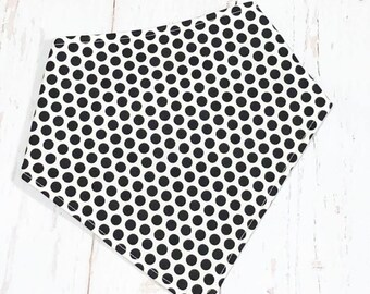 Ready To Ship - Monochrome Polka Dots Bibdana, Bandana Bib, Gender Neutral Baby Bibdana - BLACK & WHITE DOTS