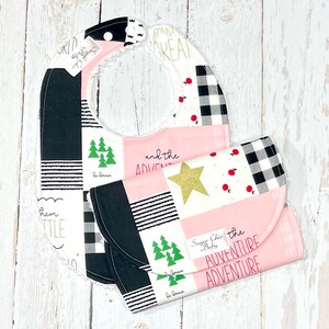 Ready to Ship Baby Girl Burp Cloth Chenille Triple Layer Design Pink, Black, Plaid, Gingham PINK LITTLE ADVENTURE image 1