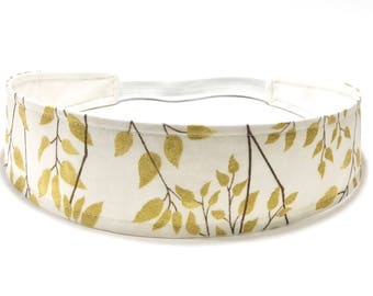 Gold Leaves Women's Headband - Reversible Fabric Headband - Metallic Gold, White, Brown - GOLD BOTANICAL LEAVES