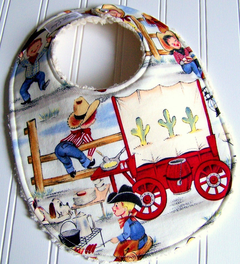 Baby Bibs for Baby Boy Triple Layer Chenille Lil Cowpoke Cowboys image 3