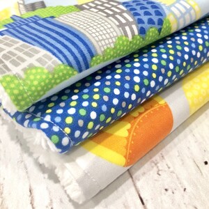 Ready to Ship Cityscape Burp Cloths Boy Burp Cloths Triple Layer Chenille Set of 3 CITYSCAPE & AIR-BALLOONS image 4