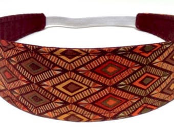 Womens Headband, Headband for Women, Adult Headband,  Reversible Fabric Headband - Brown, Olive Green, Rust Geometric Aztec Print - AUBREE