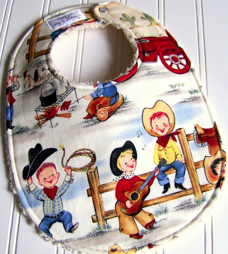 Baby Bibs for Baby Boy Triple Layer Chenille Lil Cowpoke Cowboys image 1