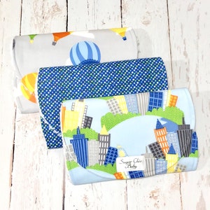 Ready to Ship Cityscape Burp Cloths Boy Burp Cloths Triple Layer Chenille Set of 3 CITYSCAPE & AIR-BALLOONS image 1