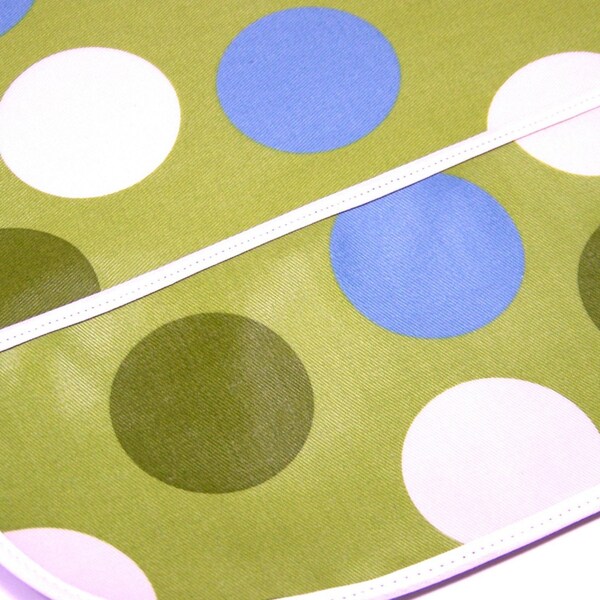 Laminated Cotton Bib...Alternative to Oilcloth...Green Polka Dots