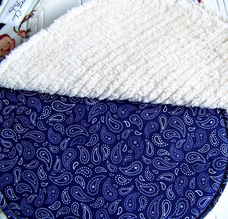 Cowboy Baby Bibs for Baby Boy Set of 2 Triple Layer Chenille Lil Cowpoke Cowboys & Blue Paisley image 2