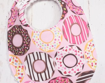 Donut Baby Bib for Baby Girl  - Donuts Baby Bib in pink, sprinkles  - Single Bib - Triple Layer Chenille  - PINK DONUTS
