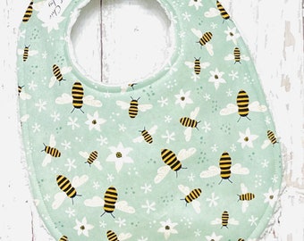 Bumblebee Baby Bib - Gender Neutral  - 1 Single Bib - Triple Layer Chenille - MINT BUMBLEBEE