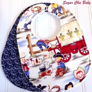 Cowboy Baby Bibs for Baby Boy Set of 2 Triple Layer Chenille Lil Cowpoke Cowboys & Blue Paisley image 1