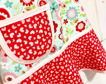 Hearts and Butterflies Girl's Apron, Kids Apron, Little Girls, Child's Apron, Toddler Apron - Aqua, Red, Pink - HEARTS & BUTTERFLIES