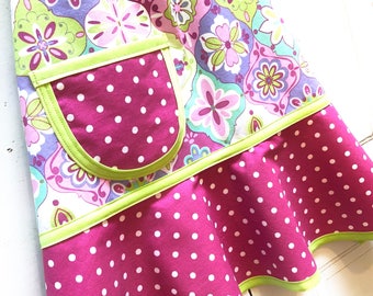 Purple Kids Apron, Little Girls Apron, Child Apron, Toddler, Lavender, Pink, Lime & Mint, Floral Apron  - PINKABELLA