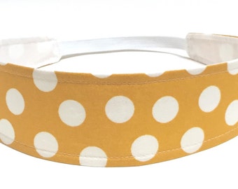 Kids Headbands, Baby Headband, Little Girls Headbands, Toddler Headbands - Yellow & White Dots - Reversible Fabric Headband - MUSTARD DOTS