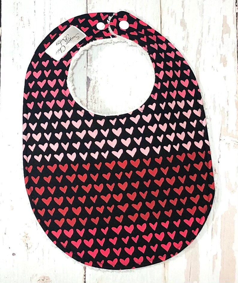 New Valentine's Floral Hearts Baby Bibs for Girls Set of 3 Triple Layer Chenille Pink, Black, Red OMBRE FLORAL HEARTS image 7