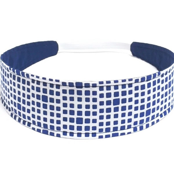 Headband for Women, Adult Headband, Womens Headband - Navy Blue, Off-White, Geometric Squares Headband  - NAVY & CREAM SQUARED