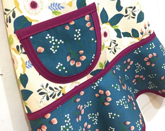 Teal Floral Kids Apron, Floral Child's Apron, Girls Apron, Toddler Apron, Pretend Play, Apron for Kids, Boho Apron - WOODLAND TEAL