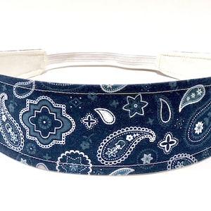 Bandana Print Headband, Reversible Fabric, Navy Blue, White, Headbands for Women - BLUE BANDANA