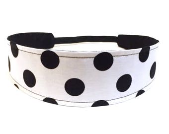 Headband for Women  -  Black, White, Polka Dots  -  Reversible Fabric Headband - BLACK & WHITE DOTS