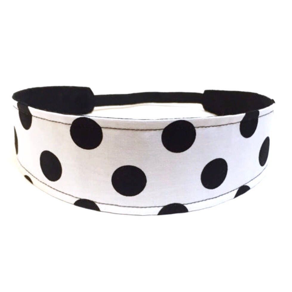 Headband for Women  -  Black, White, Polka Dots  -  Reversible Fabric Headband - BLACK & WHITE DOTS