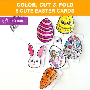 Cartões de Páscoa Dobráveis | Atividade de Artesanato em Papel para Imprimir para Crianças | Cartões Digitais | Cartões de Páscoa | 2024 | Artesanato Infantil | Artesanato de Primavera