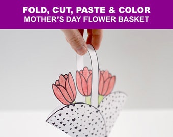 Mother's Day Crafts | Mother's Day Gift | Flower Crafts | Flower Basket Gift | Printable | 2024 | Crafts for Pre-K and Kindergarten Children