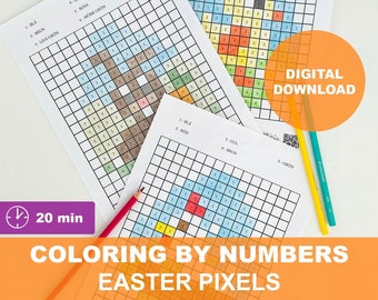 Pixel Coloring Easter Crafts For Kids | Digital Prints| 2024 | Kids Crafts | Color By Number | Easter bundle