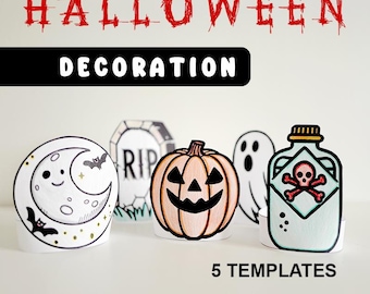 Halloween Dekoration Printables: Kinderbasteln, 5 Vorlagen (PDF)
