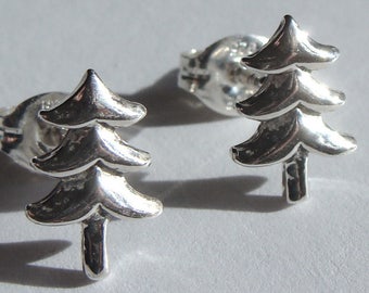 Sterling Christmas Tree Studs Sterling Silver Earrings Small Flat Silver Earrings Christmas Jewelry Winter Solstice