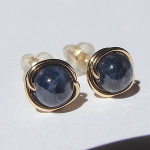 Genuine Sapphire Studs Tiny Gold Sapphire Post Earrings Sapphire Studs Earrings Wire Wrapped in 14K Gold Filled Wire September Birthstone