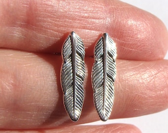 Sterling Silver Feather Post Earrings Feather Stud Jewelry