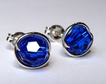 Majestic Blue Crystal Studs Cobalt Blue 4mm 6mm or 8mm Majestic Blue Swarovski Crystal Post Earrings in Sterling Silver Stud Earrings Studs