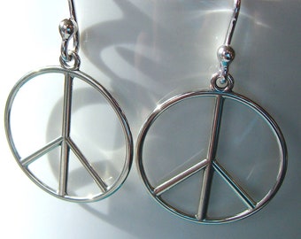 Peace Sign Dangle Earrings Sterling Silver Peace Sign Jewelry Sterling Silver Earrings Drop Earrings